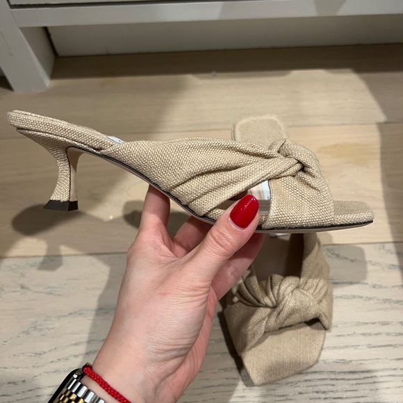 Jimmy Choo tan linen mules size 35.5 - Picture 2 of 4